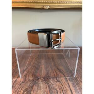 DXL Reversible Belt Brown to‎ Black Leather Silver Buckle Dress Casual
